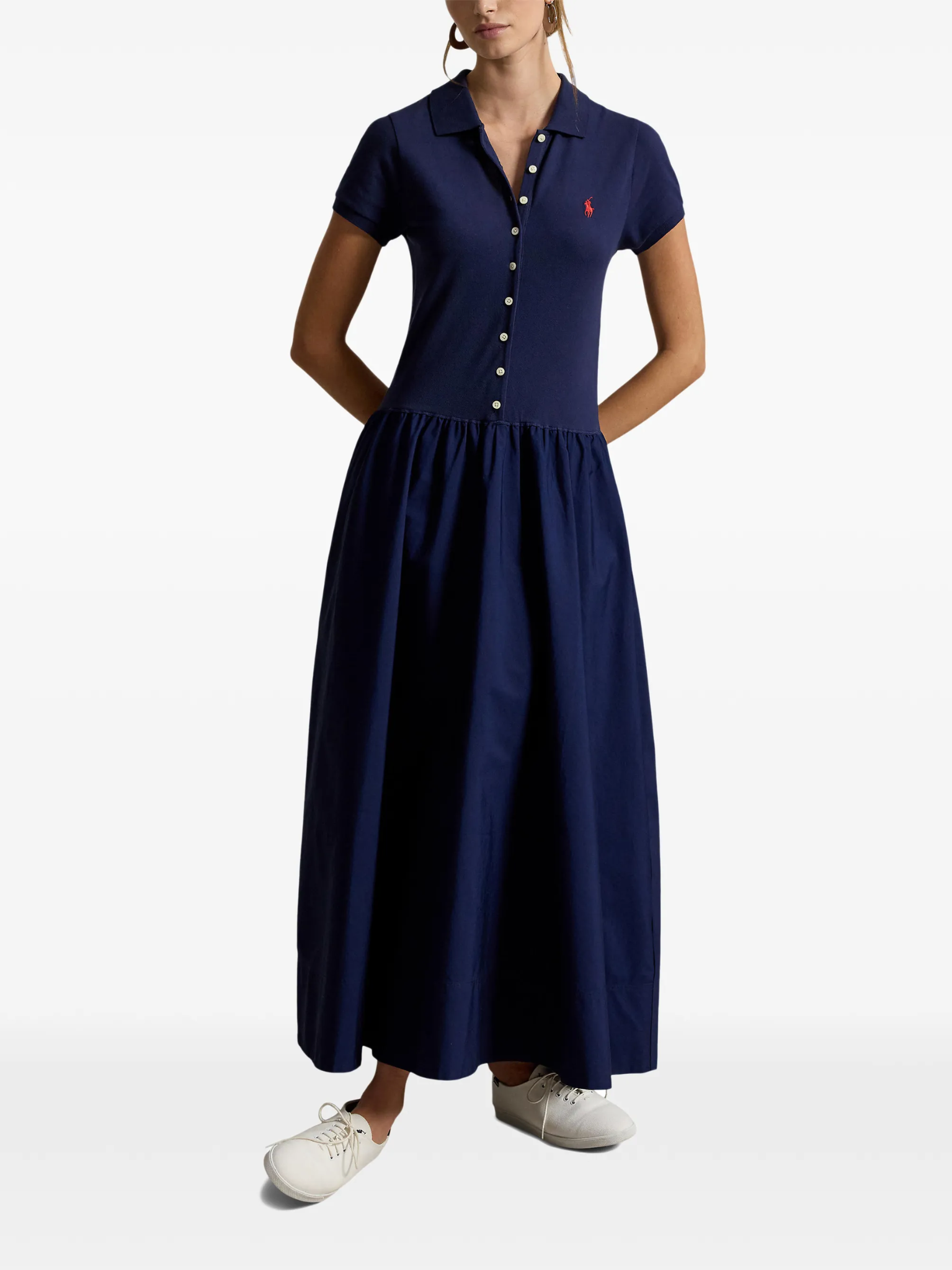 RALPH LAUREN WOMEN Hybrid Mesh Polo-bodice Dress Newport Navy
