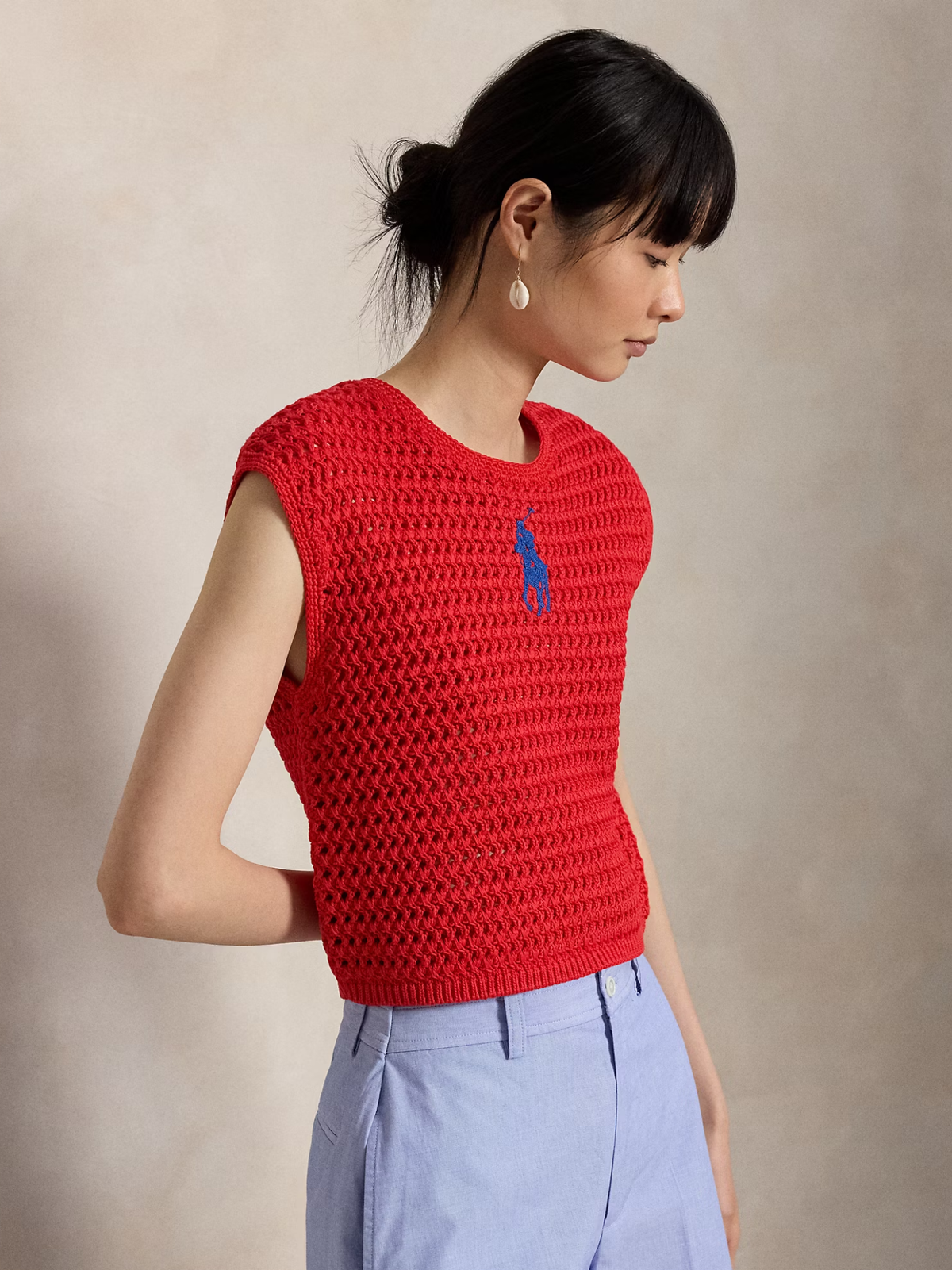 RALPH LAUREN WOMEN Big Pony Crocheted Cotton Jumper Petal Rose