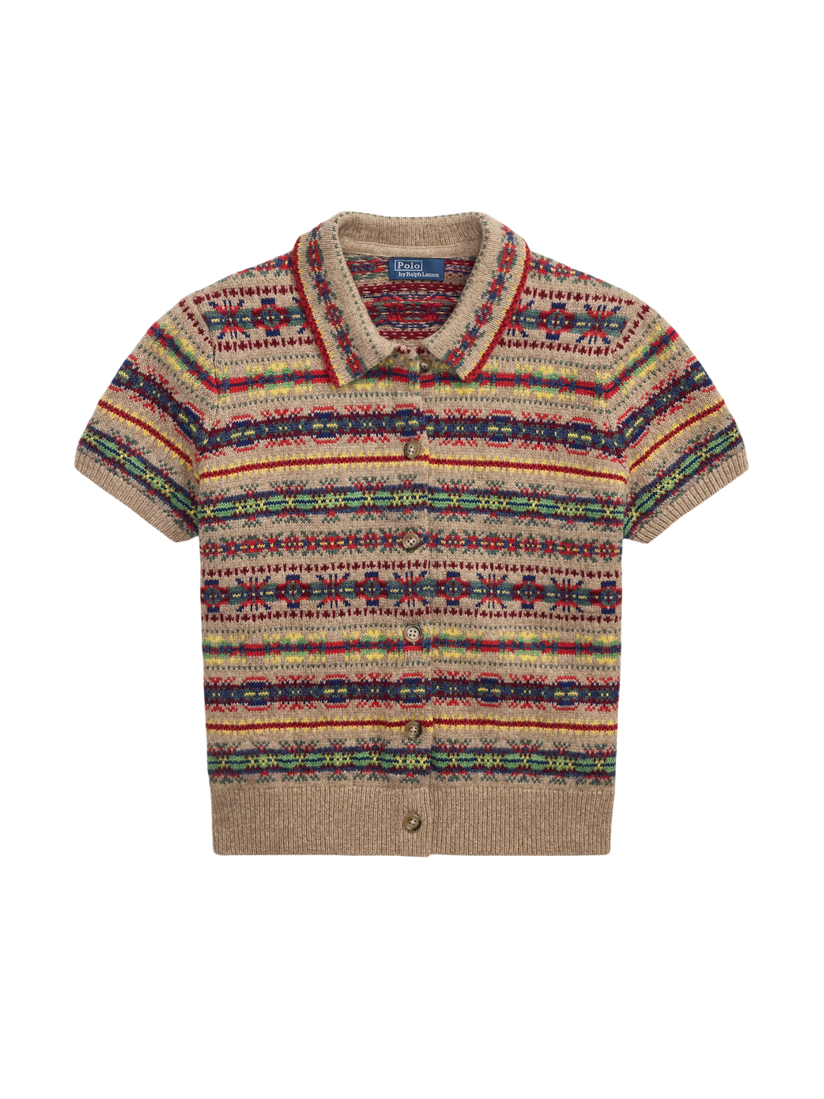 RALPH LAUREN WOMEN Fair Isle Short-sleeve Cardigan Tan/Multi