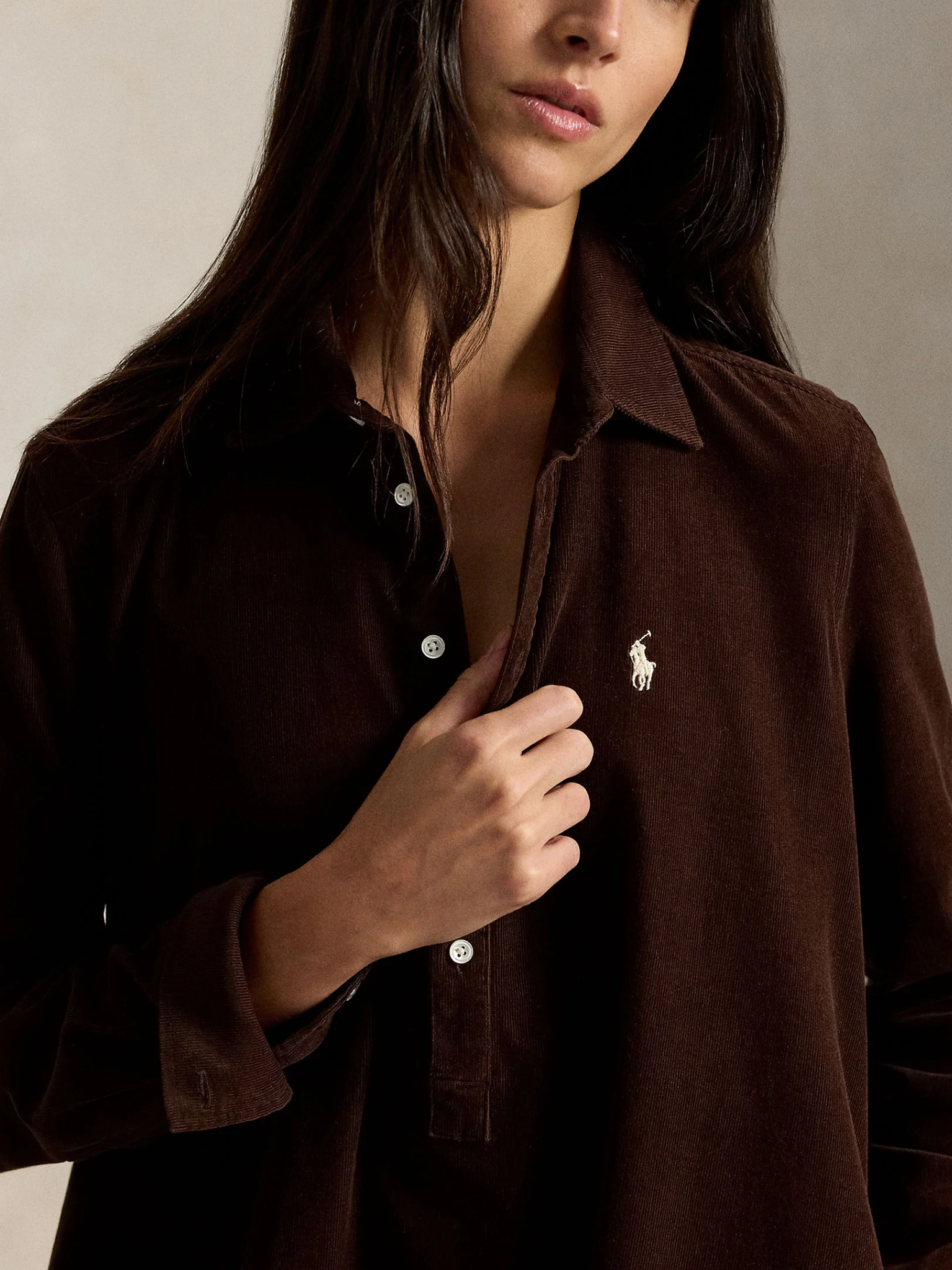 RALPH LAUREN WOMEN Corduroy Pleated Shirtdress Dark Brown