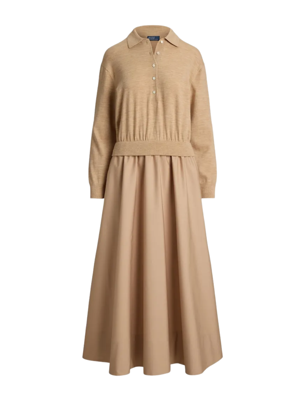 RALPH LAUREN WOMEN Hybrid Knit Polo-Bodice Dress Tan