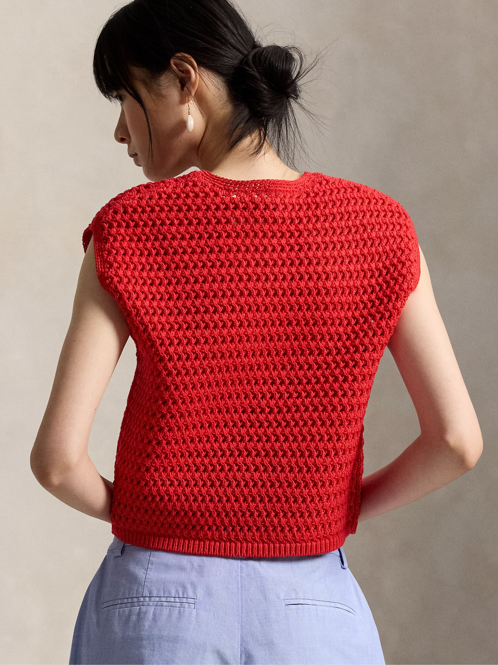RALPH LAUREN WOMEN Big Pony Crocheted Cotton Jumper Petal Rose