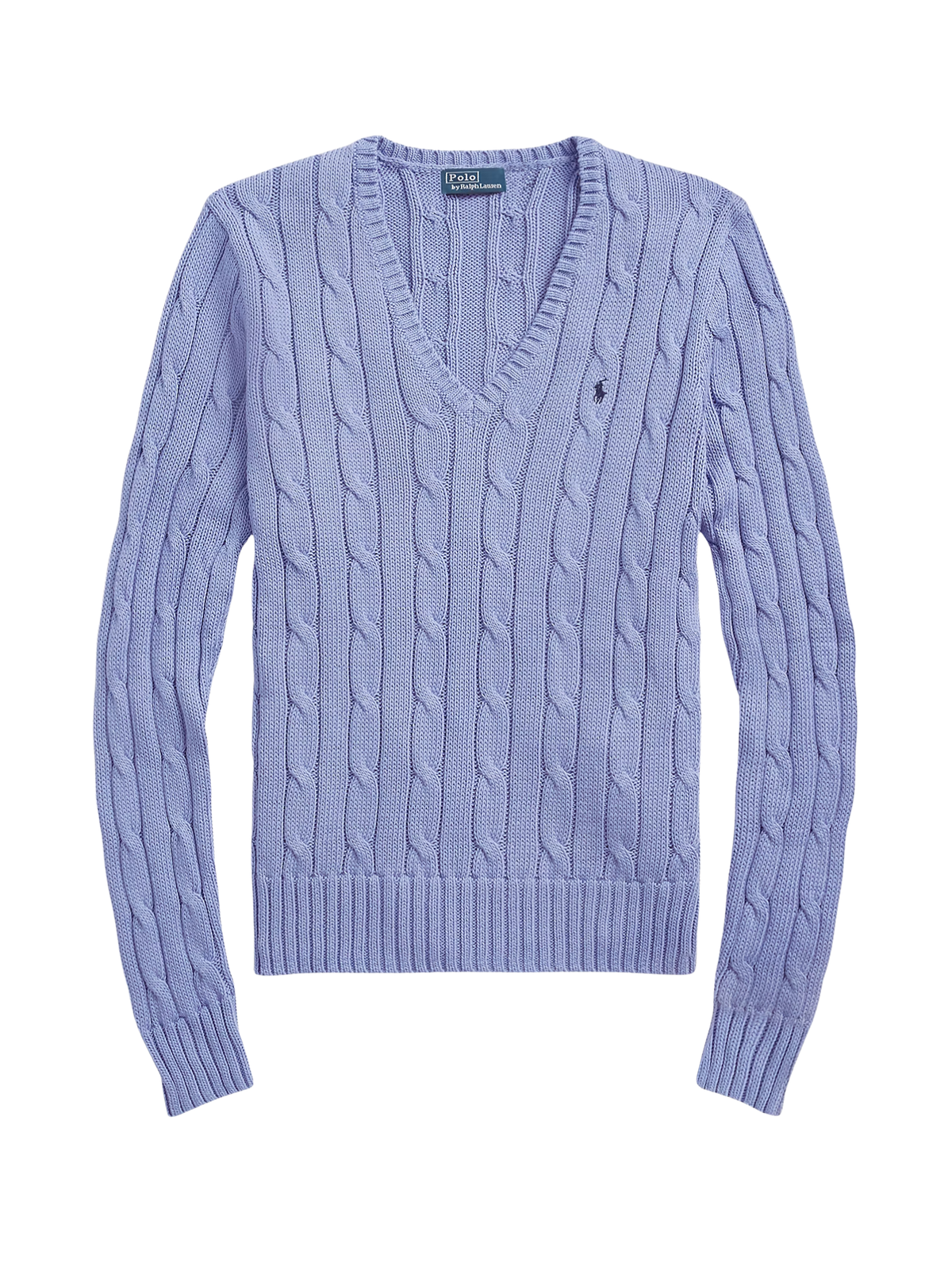 RALPH LAUREN WOMEN Cable-Knit Cotton V-Neck Jumper New Litchfield Blue