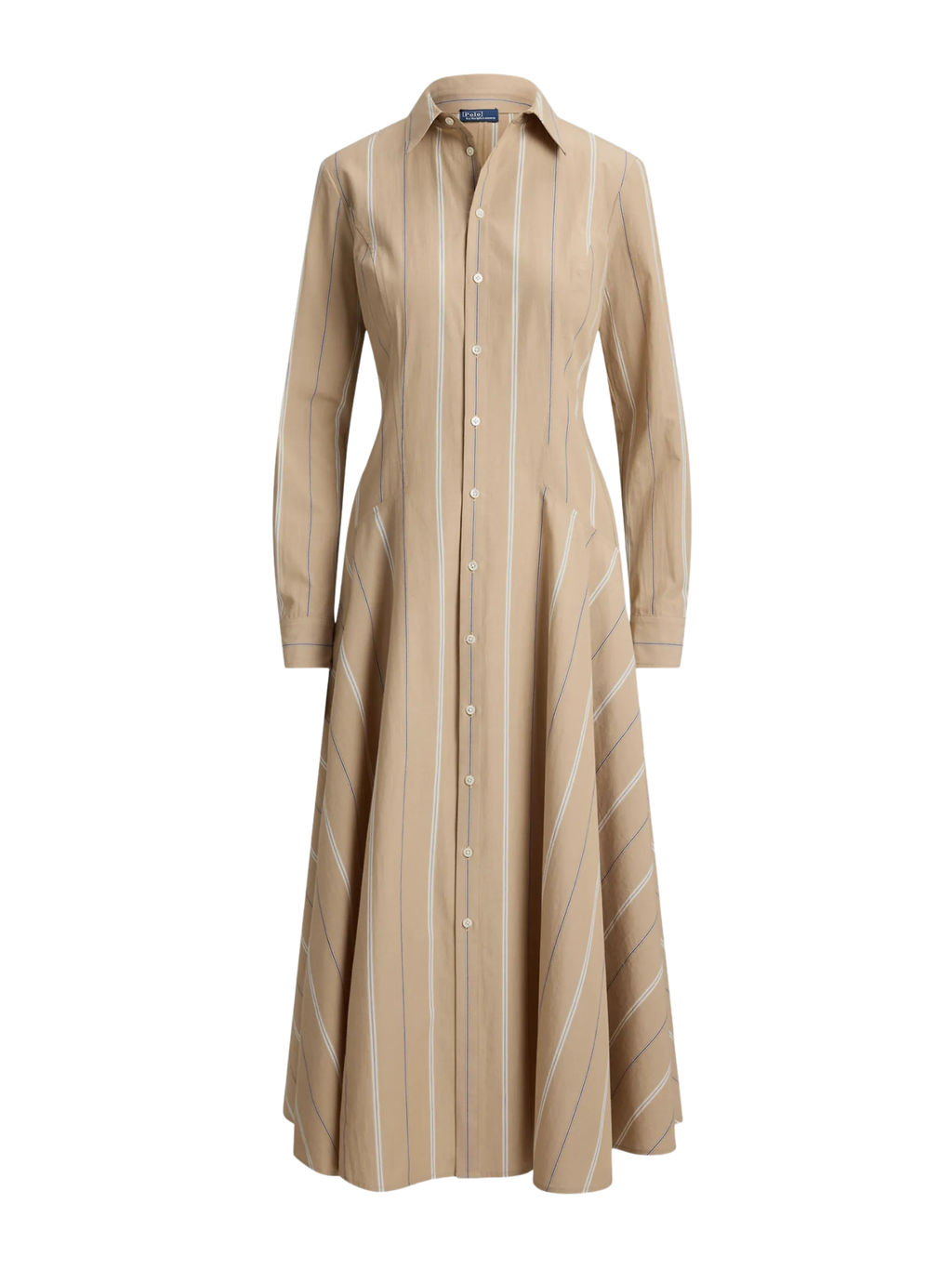 RALPH LAUREN WOMEN Striped Cotton Panelled Shirtdress Tan