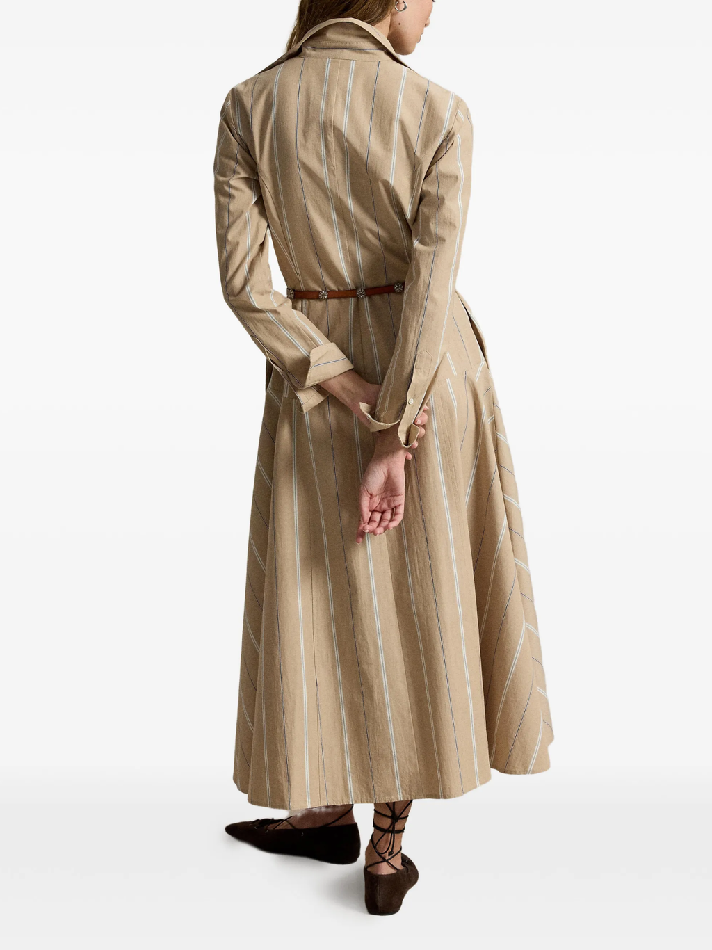 RALPH LAUREN WOMEN Striped Cotton Panelled Shirtdress Tan