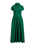 RALPH LAUREN WOMEN Hybrid Mesh Polo-bodice Dress Bush Green