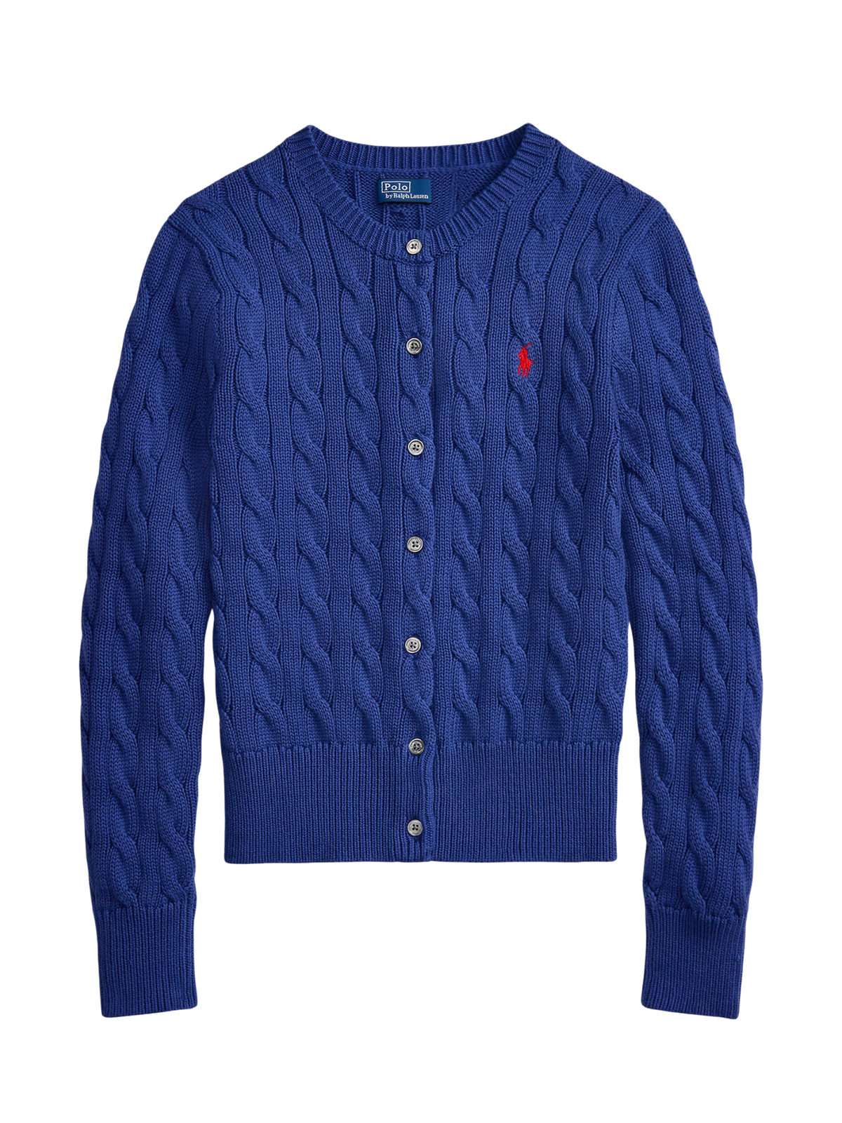 RALPH LAUREN WOMEN Cable-knit Cotton Crewneck Cardigan Charter Blue