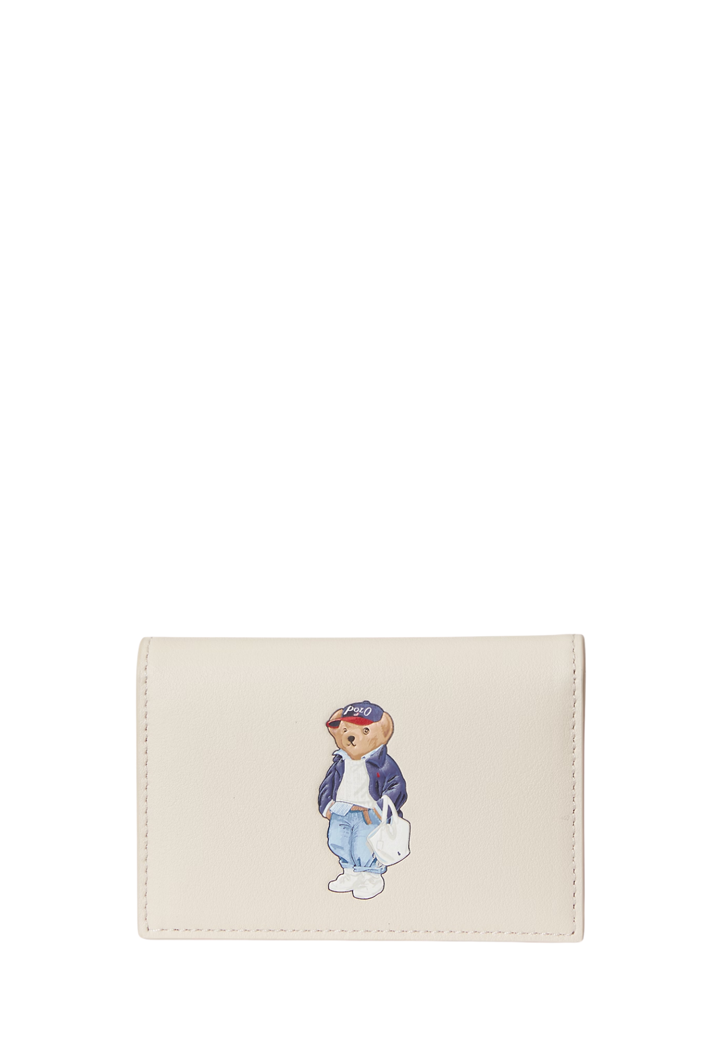 RALPH LAUREN WOMENS Polo Bear Leather Flapped Card Case Cream