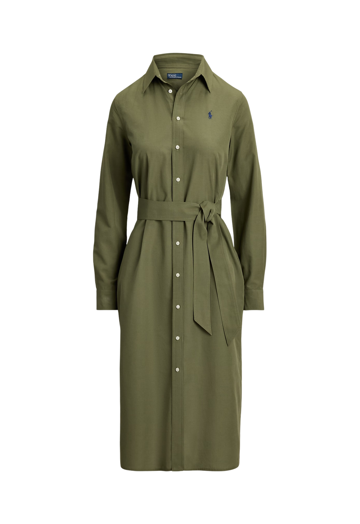 RALPH LAUREN WOMENS Cotton-Linen Belted Shirt Dress Supply Olive