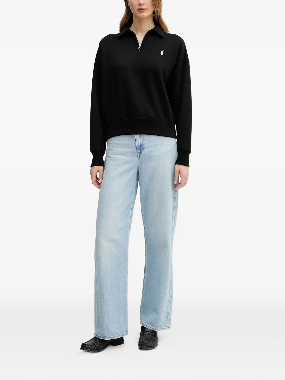RALPH LAUREN WOMEN Knit Half Zip Sweatshirt Black