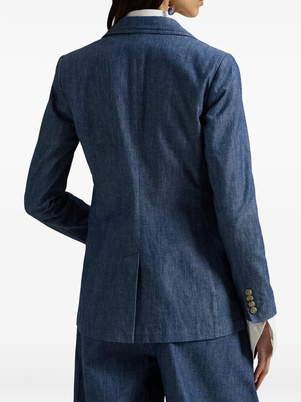 RALPH LAUREN WOMEN Single-breasted Chambray Blazer Blue