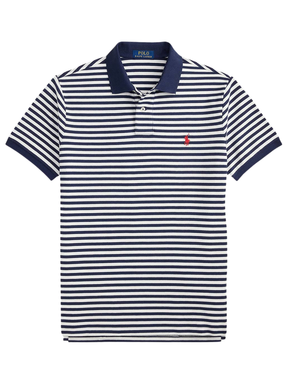 RALPH LAUREN Custom Slim Fit Striped Mesh Polo Shirt Newport Navy/White
