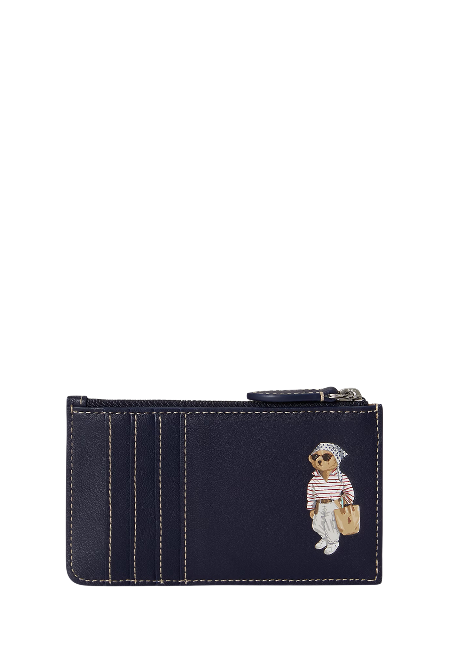 RALPH LAUREN WOMENS Polo Bear Leather Zip Card Case Newport Navy
