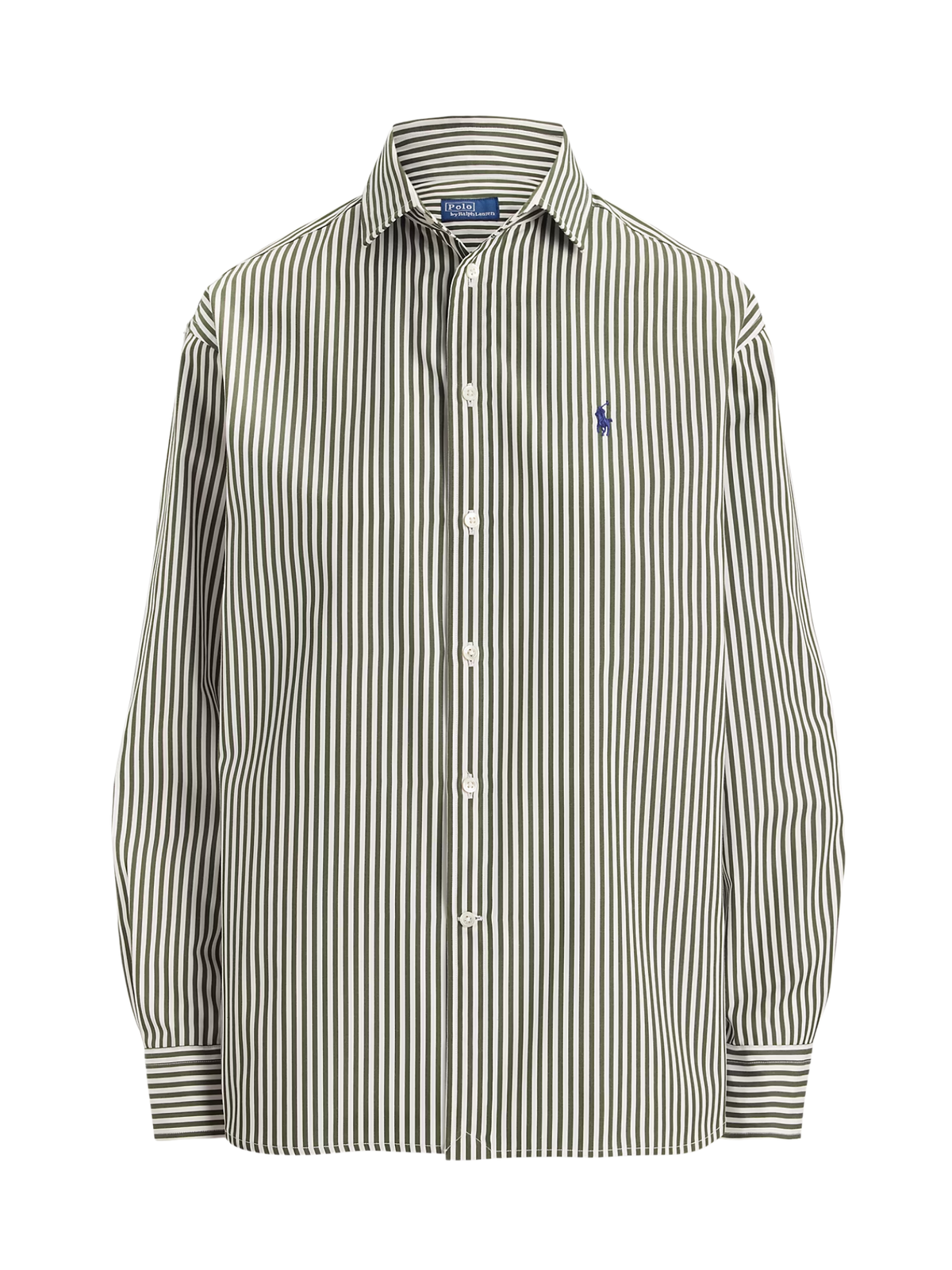 RALPH LAUREN WOMEN Relaxed Fit Striped Cotton Shirt Green/White