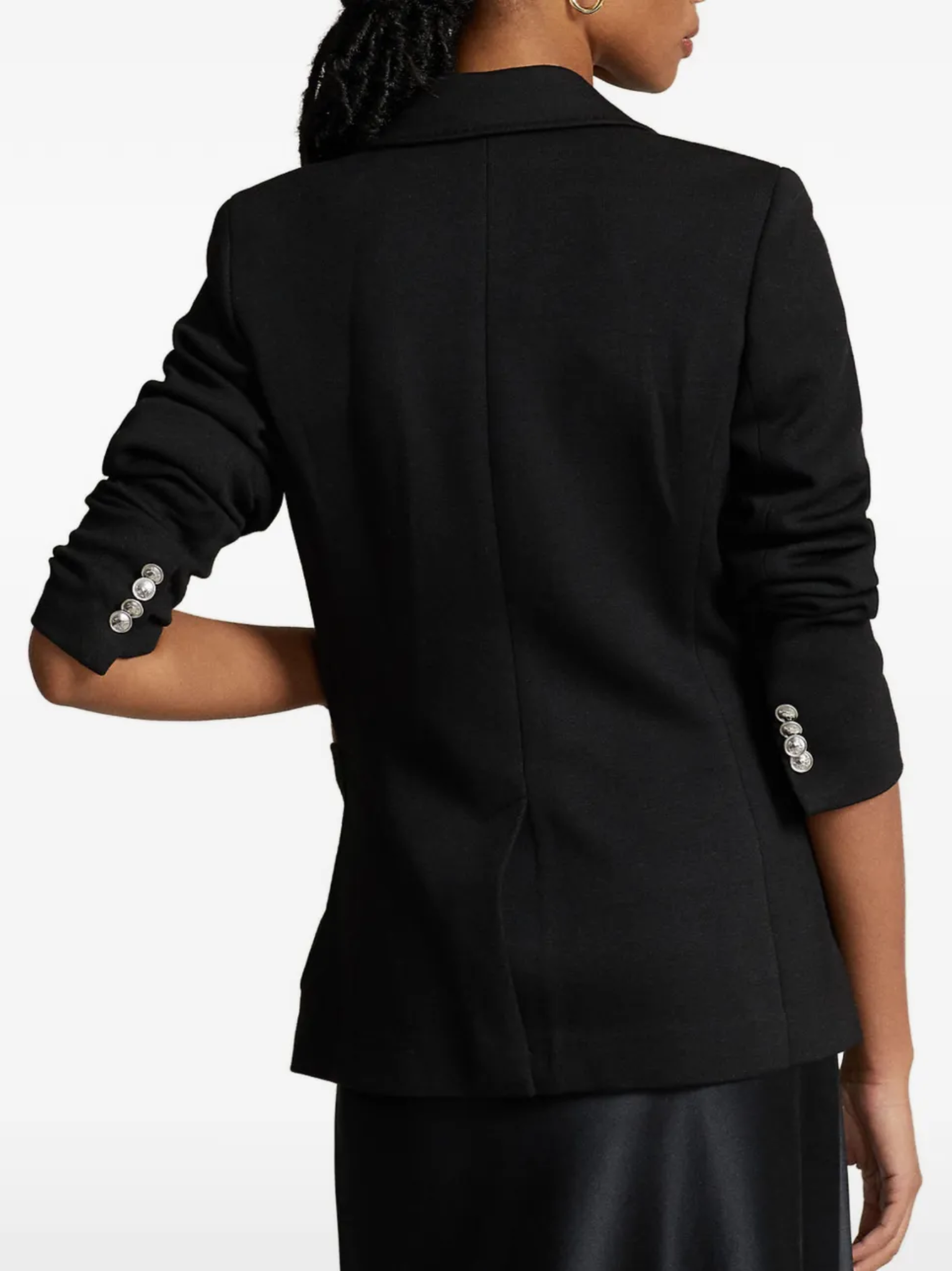RALPH LAUREN WOMEN Single-breasted Logo-crest Knit Blazer Polo Black