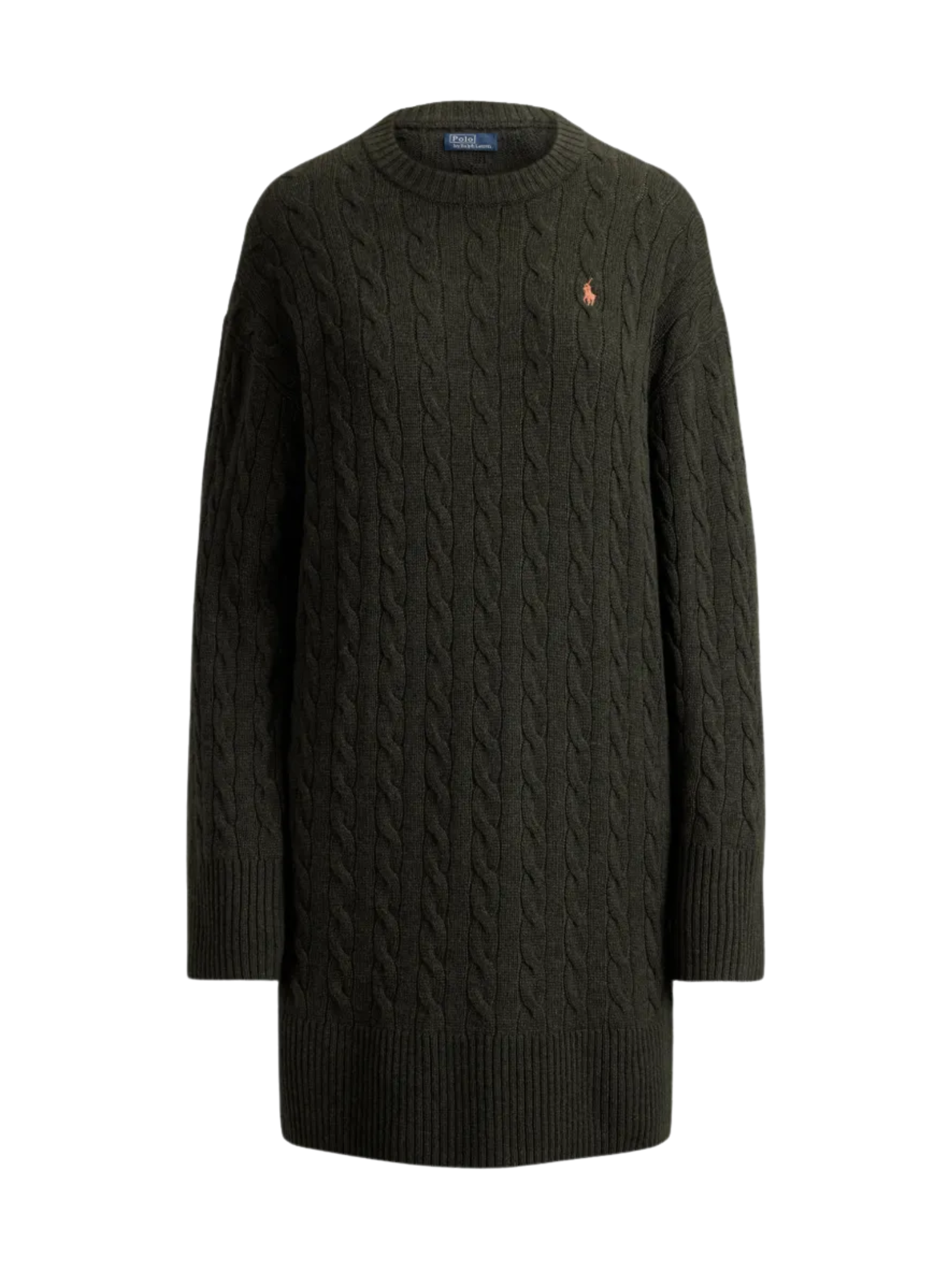 RALPH LAUREN WOMEN Cable-knit Wool-Cashmere Dress Olive Umber Heather