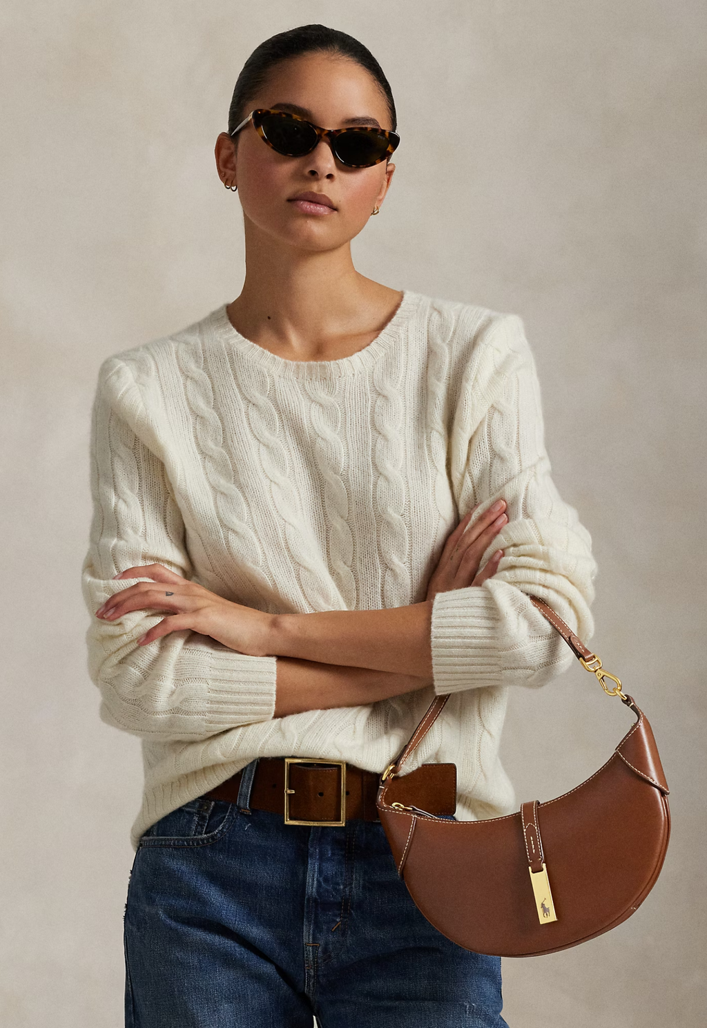 RALPH LAUREN WOMEN Polo ID Calfskin Mini Shoulder Bag Cuoio