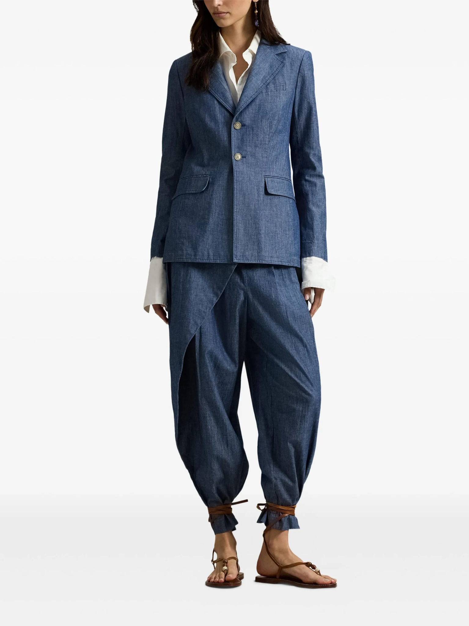 RALPH LAUREN WOMEN Single-breasted Chambray Blazer Blue