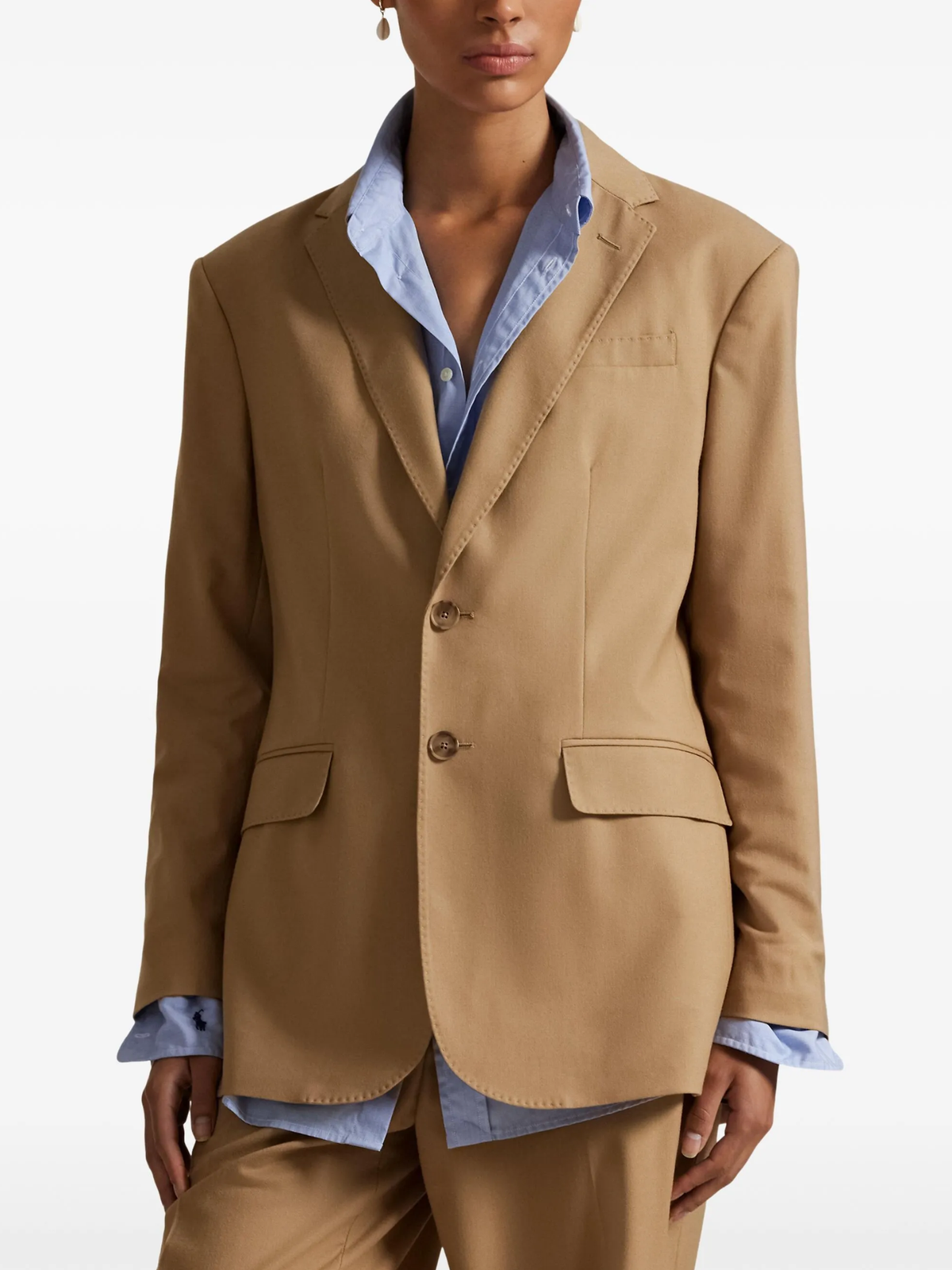 RALPH LAUREN WOMEN Stretch-Wool Two-Button Blazer Camel