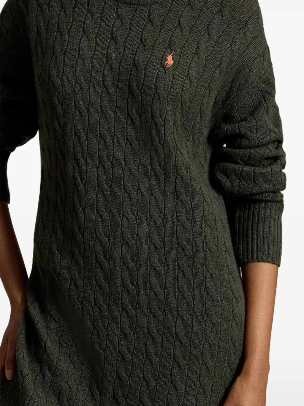 RALPH LAUREN WOMEN Cable-knit Wool-Cashmere Dress Olive Umber Heather