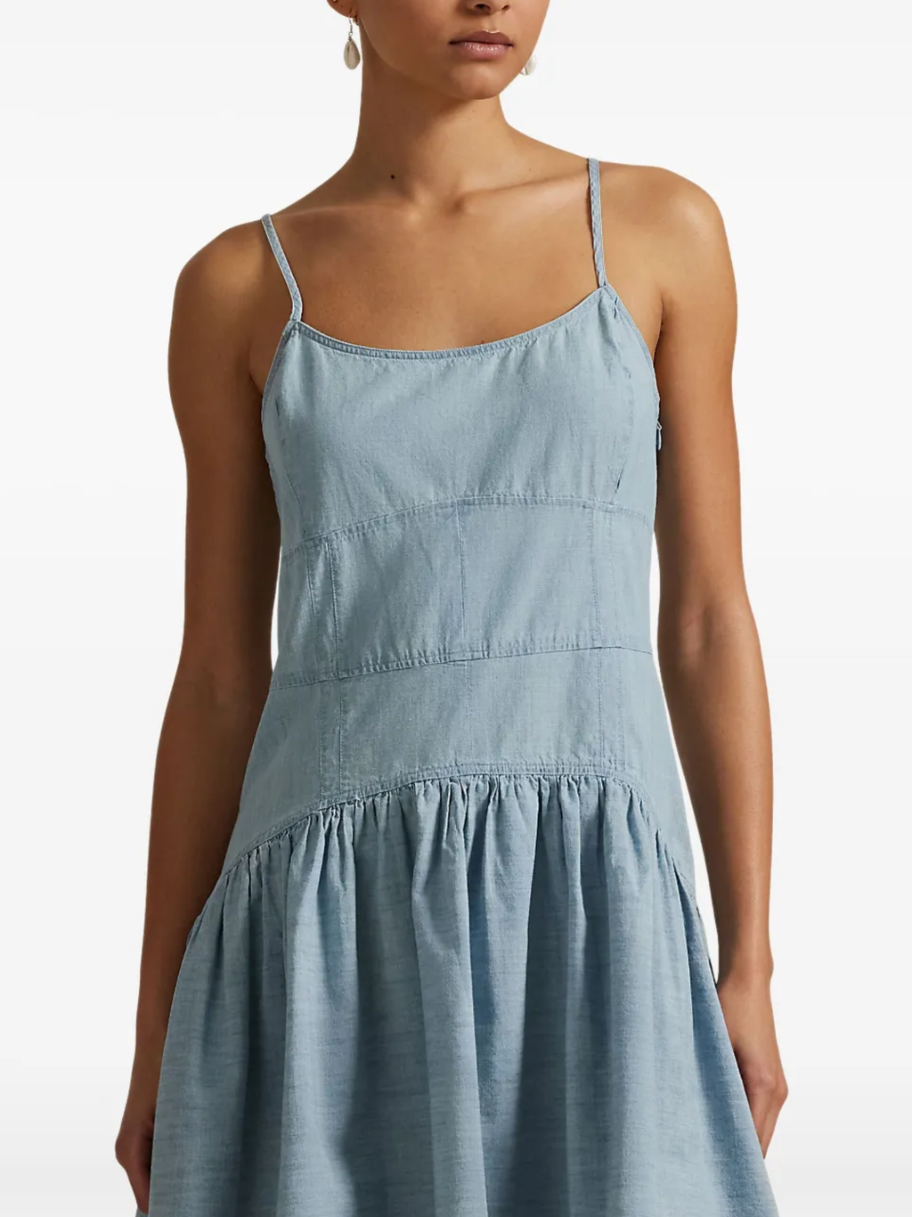RALPH LAUREN WOMEN Panelled Cotton Chambray Dress Blue