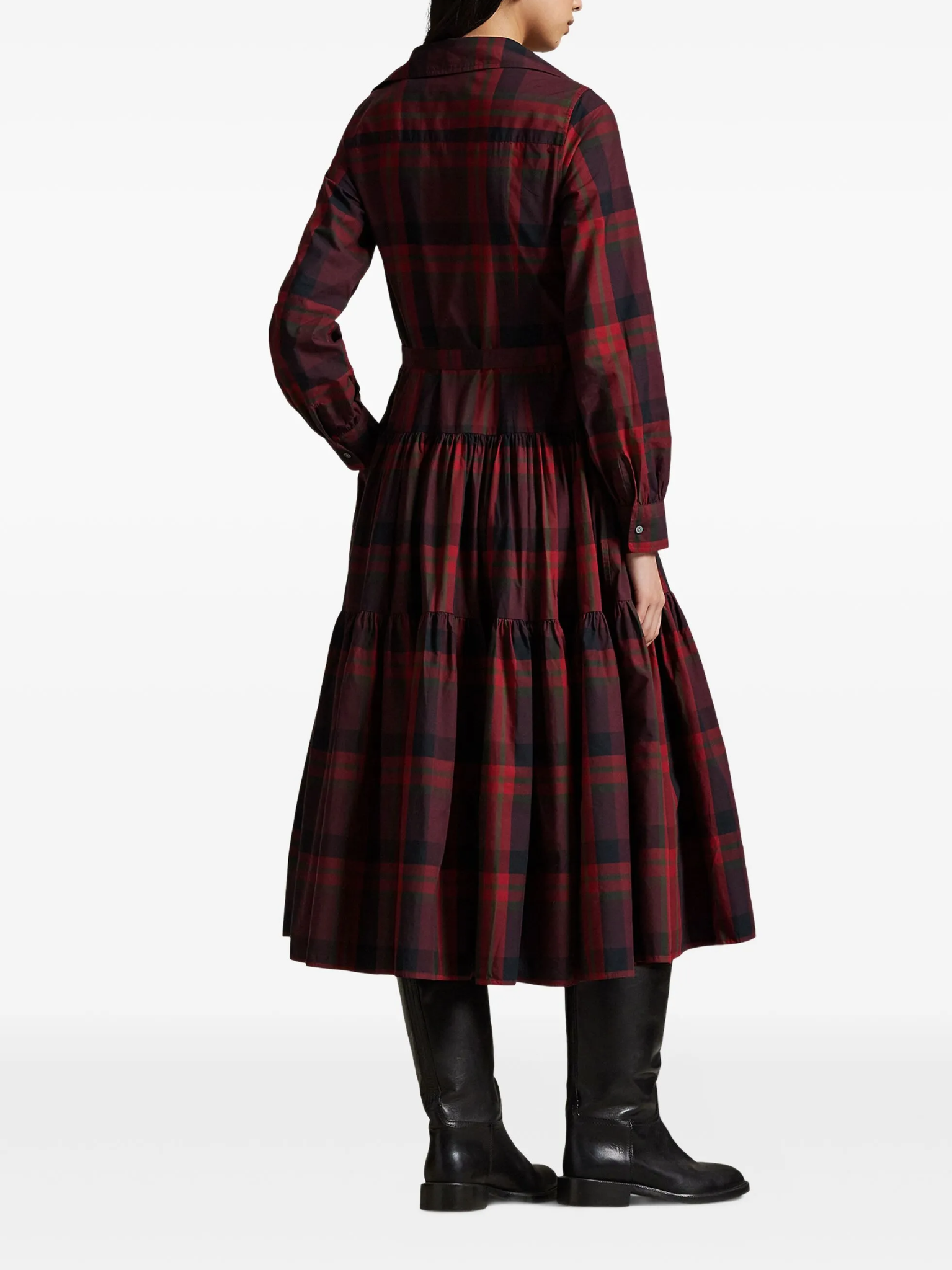 RALPH LAUREN WOMEN Plaid Tiered Shirtdress Red