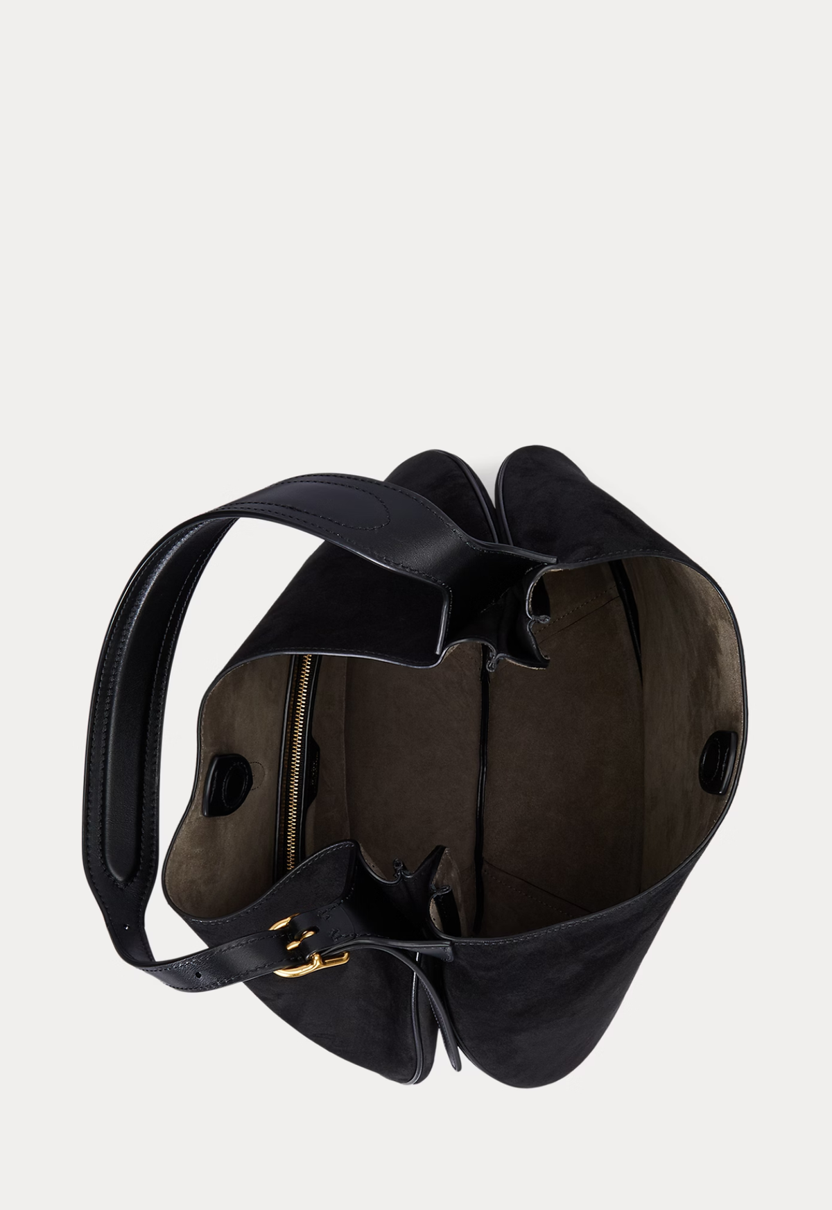 RALPH LAUREN WOMEN Polo ID Suede Large Shoulder Bag Black