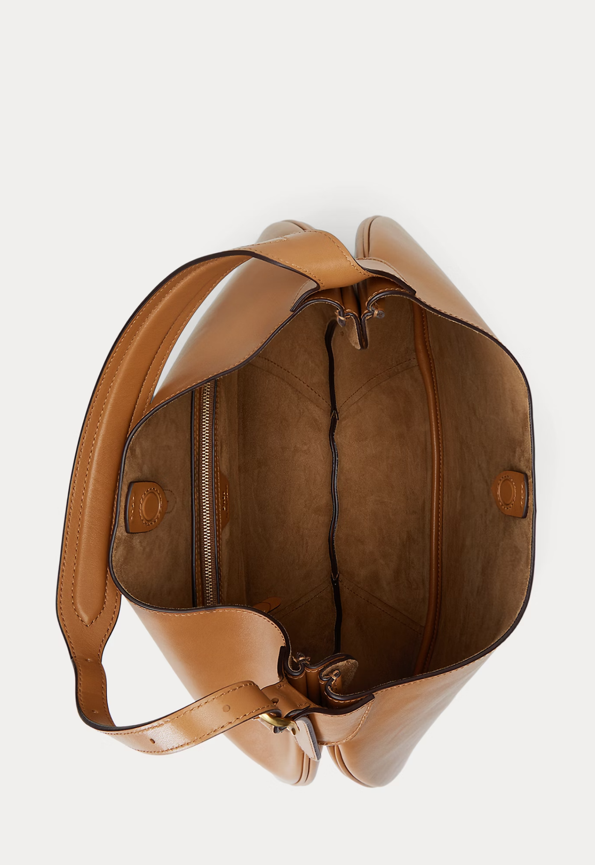 RALPH LAUREN WOMEN Polo ID Calfskin Large Shoulder Bag Tan