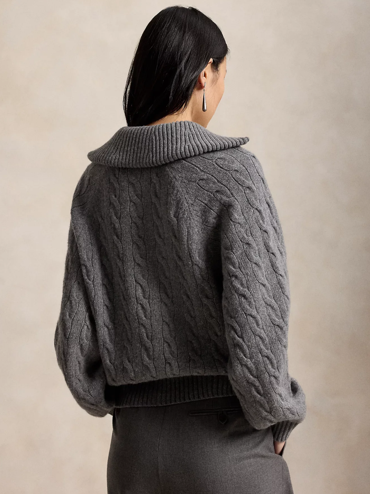 RALPH LAUREN WOMEN Cable-knit Wool Cashmere Jacket	Flannel Grey Heather