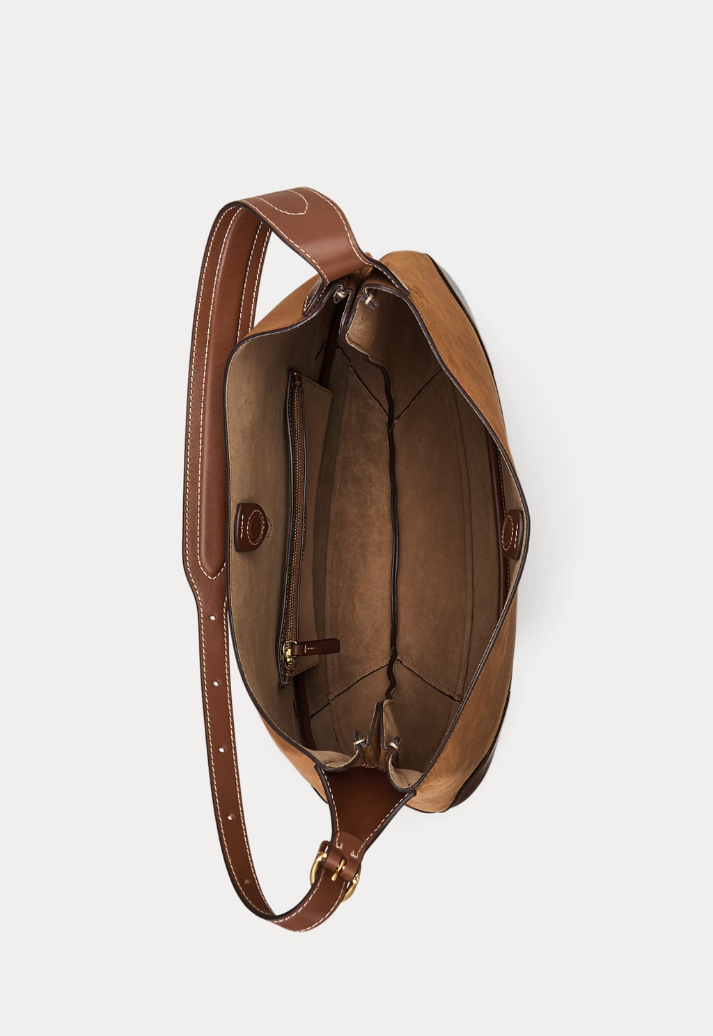 RALPH LAUREN WOMEN Large Suede Polo ID Shoulder Bag Cinnamon/Cuoio