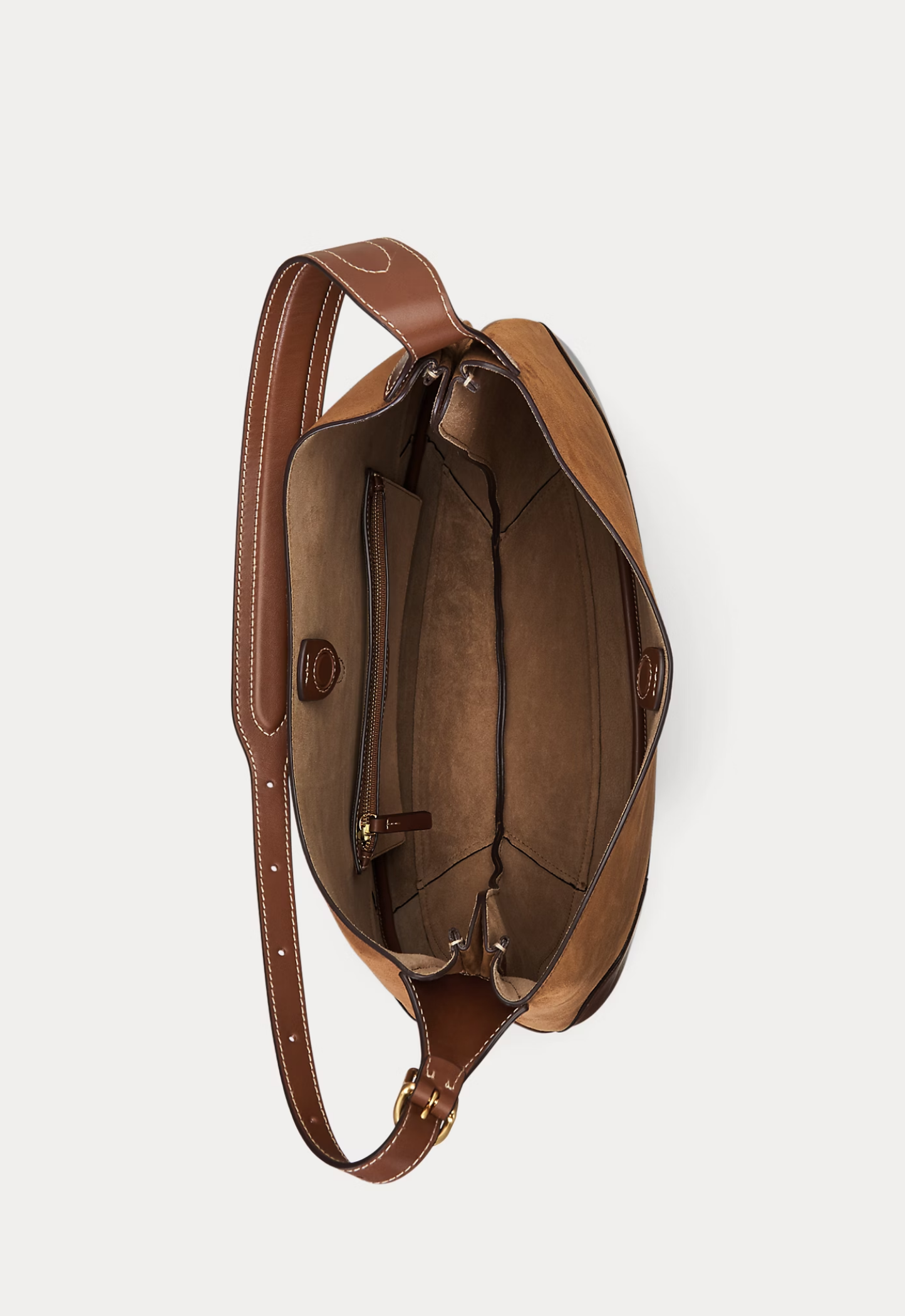 RALPH LAUREN WOMEN Large Suede Polo ID Shoulder Bag Cinnamon/Cuoio