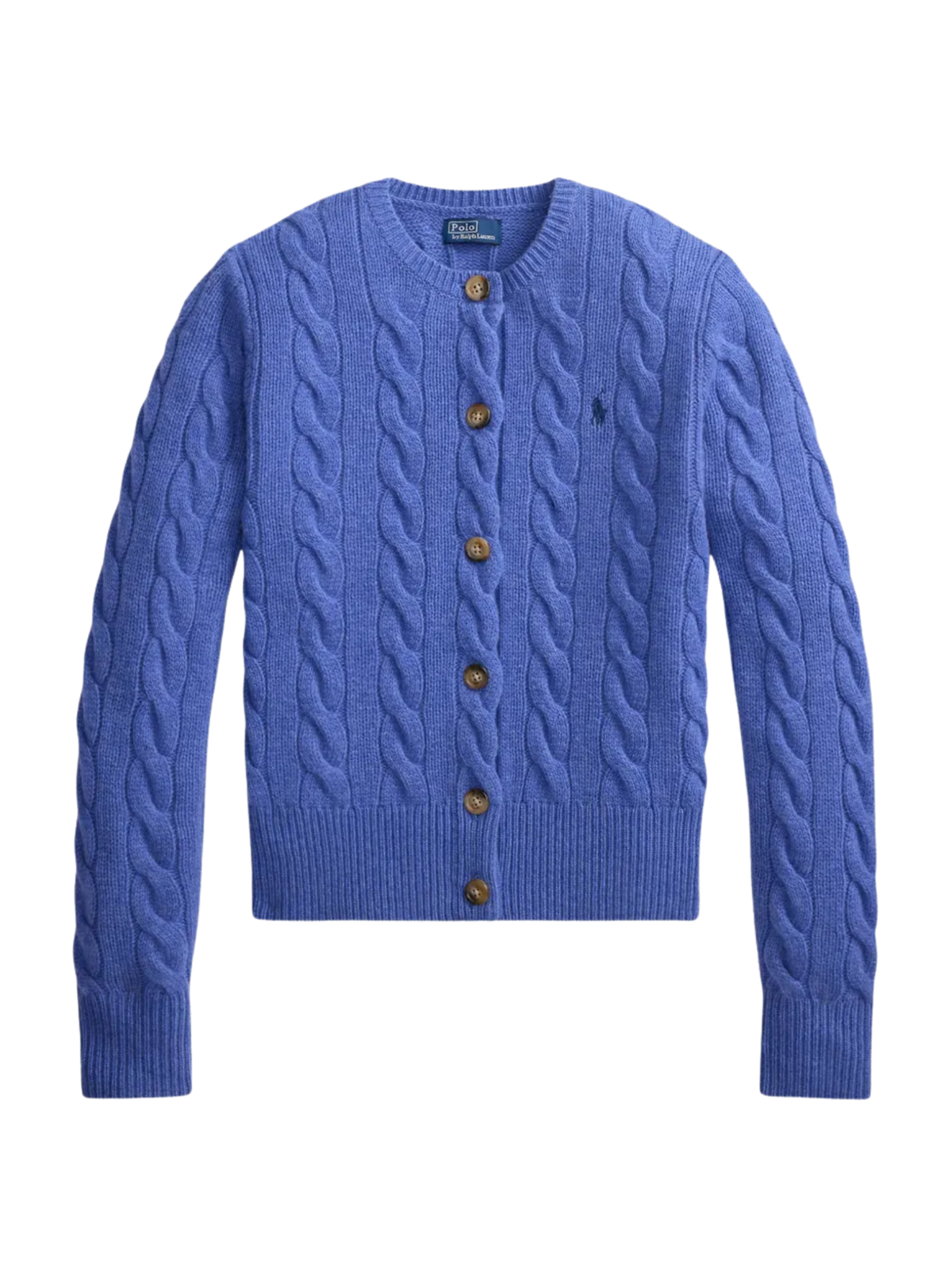 RALPH LAUREN WOMEN Cable-knit Wool Cashmere Cardigan Dockside Blue Heather