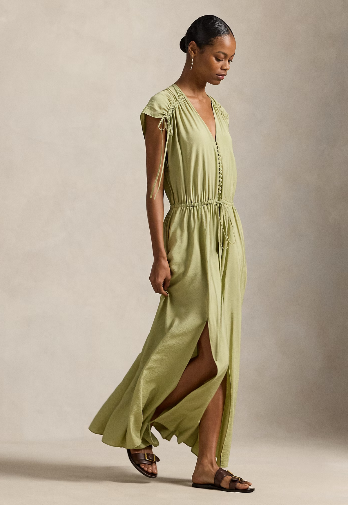 RALPH LAUREN WOMENS Tie-Shoulder Crepe Dress Light Olive