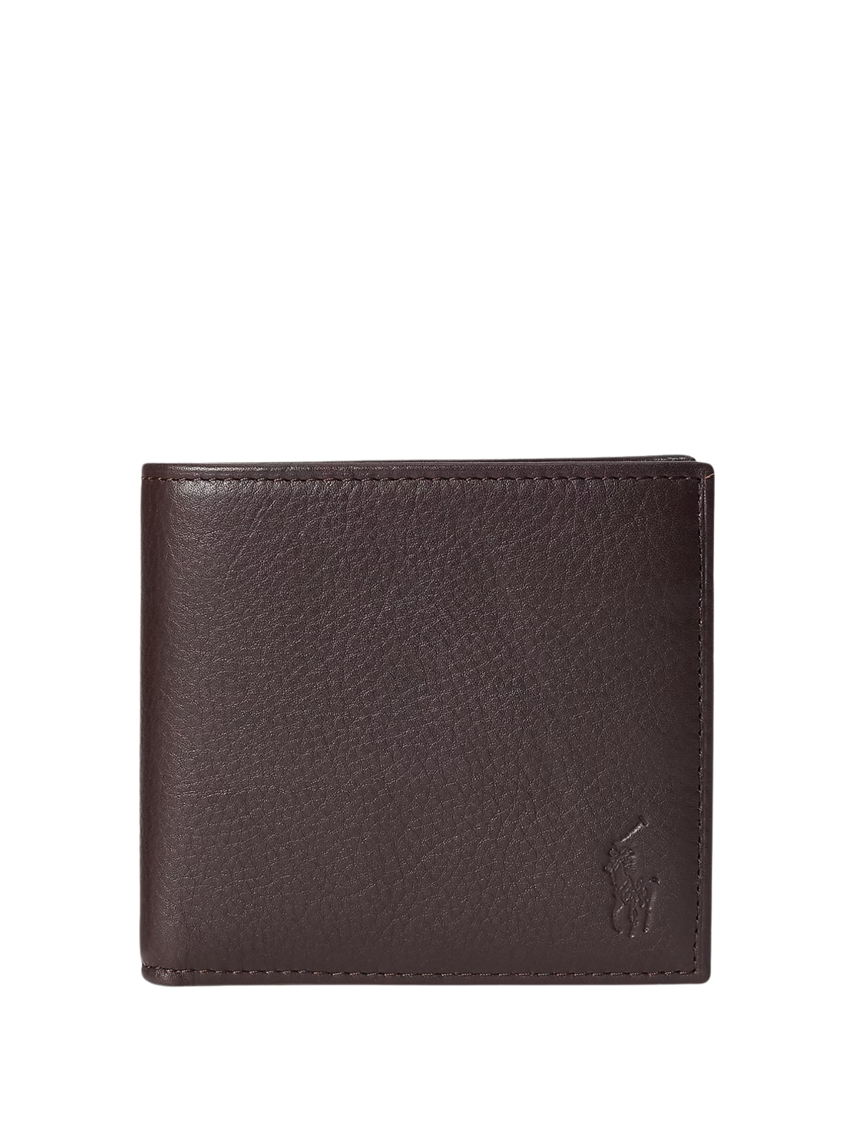 RALPH LAUREN Pebbled Leather Billfold Coin Wallet Brown