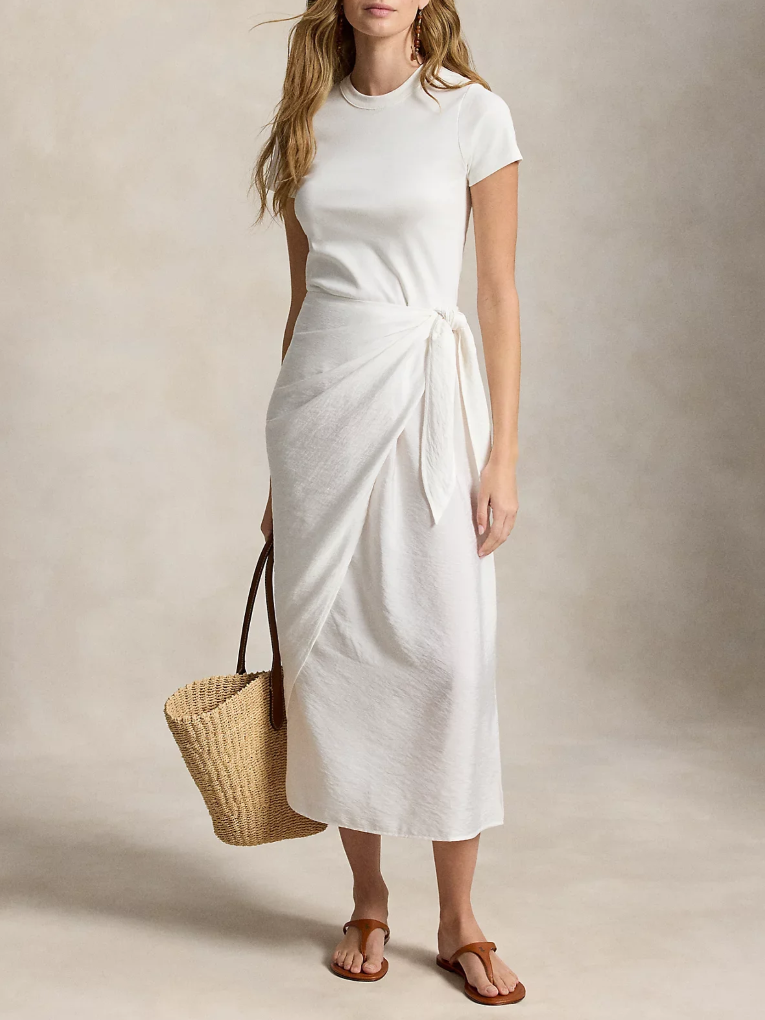 RALPH LAUREN WOMEN Faux-Wrap Tee Dress White