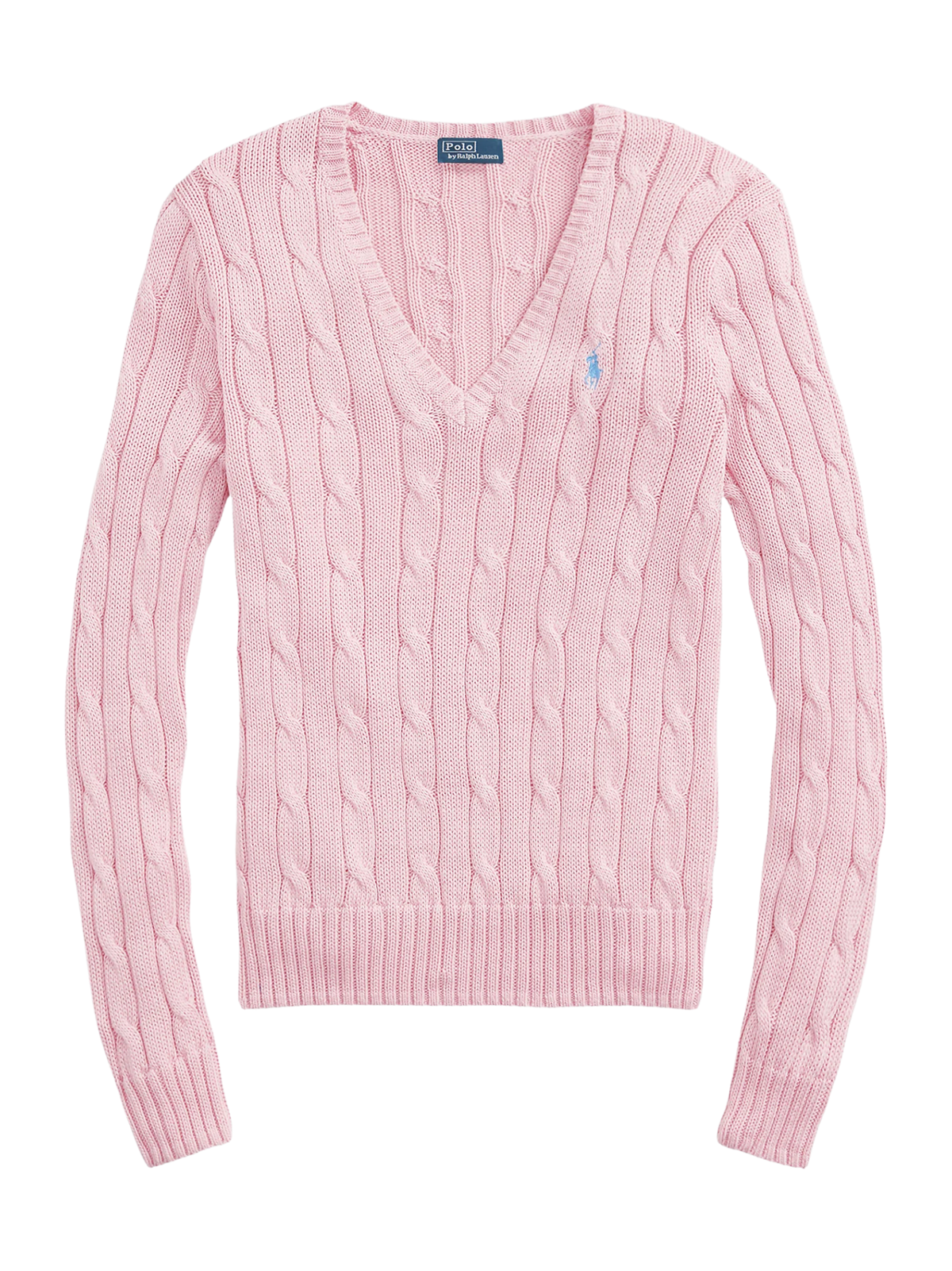 RALPH LAUREN WOMEN Cable-Knit Cotton V-Neck Jumper Carmel Pink